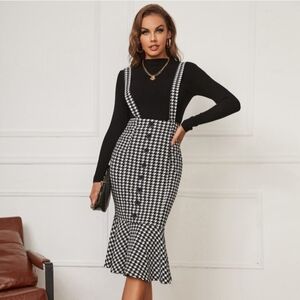 SHEIN Black and White Houndstooth Midi Dress
